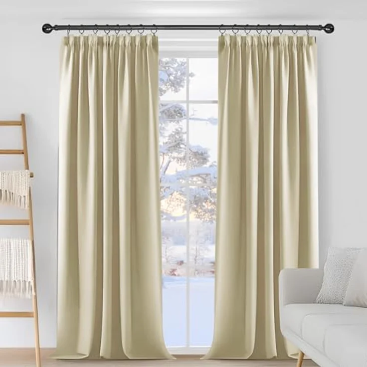 Deconovo Gardinen für Schienensystem Blickdicht Vorhänge UV-Schutz Beige | 2er Set, H 160 x B 132 cm, Vorhänge mit Kräuselband, Hitzeschutz, Schlafzimmer Gardinen, Gardinen Kurz, für Schienensystem – Bild 2