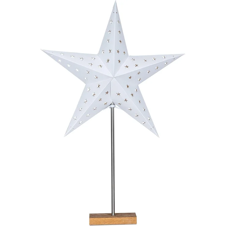 Levandeo® LED Stern, LED Stern Weiß H65cm mit Standfuß Weihnachten Leuchtstern – Bild 1