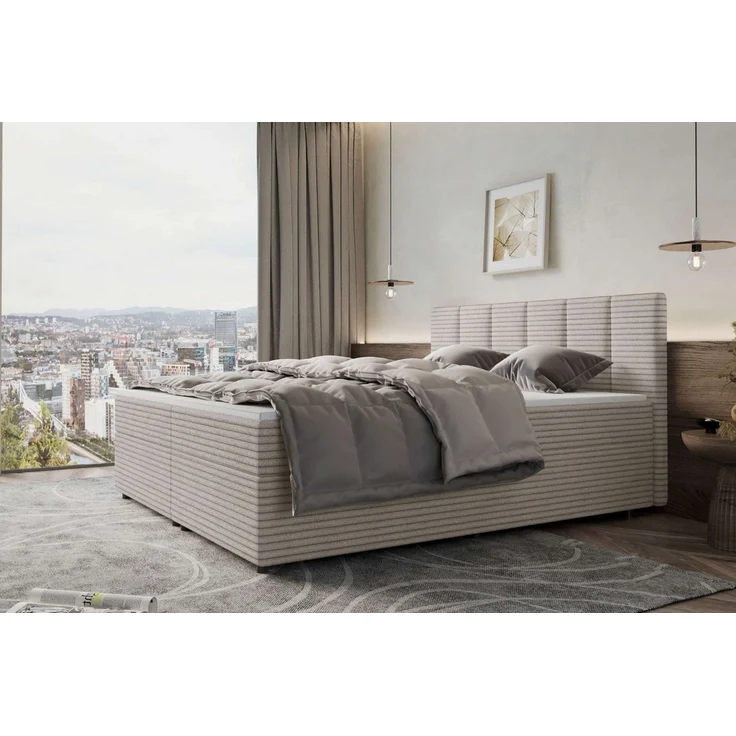 99rooms Bergamo Boxspringbett Cordstoff AMBIENCE Latte 180x200 cm Schaum Topper 6 cm – Bild 3