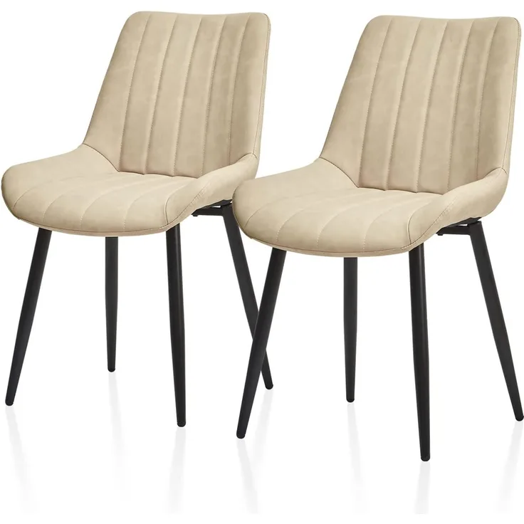 TUKAILAI Esszimmerstühle 2er Set aus Kunstleder, Küchenstühle mit Rückenlehne,weichen Kissen,Metallbeine, Ergonomische Sessel, Moderne Stühle für Küche,Esszimmer,Wohnzimmer,Empfangsraum, Beige