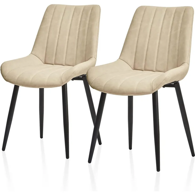 TUKAILAI Esszimmerstühle 2er Set aus Kunstleder, Küchenstühle mit Rückenlehne,weichen Kissen,Metallbeine, Ergonomische Sessel, Moderne Stühle für Küche,Esszimmer,Wohnzimmer,Empfangsraum, Beige