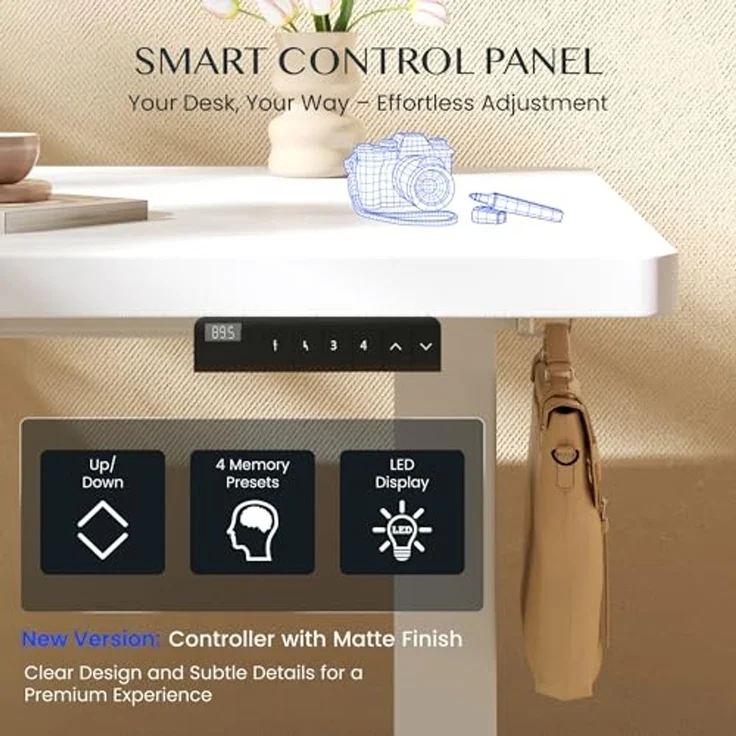 FLEXISPOT Höhenverstellbarer Schreibtisch mit 2 Motoren & 25MM einteiliger Tischplatte,ergonomischer Bürotisch - 140x80 cm Schwarz, graues Gestell – Bild 6