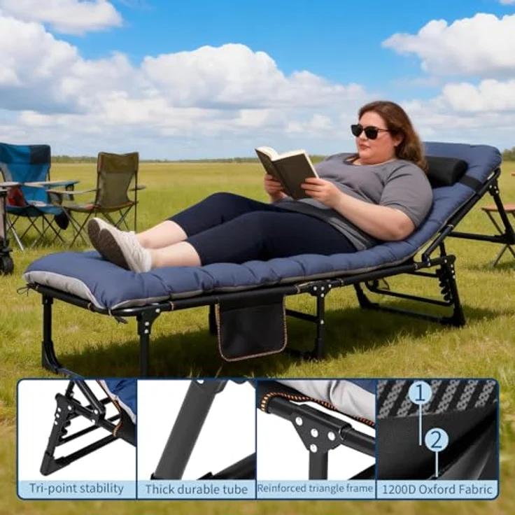 GarveeLife Klappbar Sonnenliege Gartenliege Klappbett, Liegestuhl Gästebett Mit Matratze, Tragbare Relaxliege Für Balkon, Garten, Kann Als Campingbett, Bis 400LB Belastbar – Bild 4