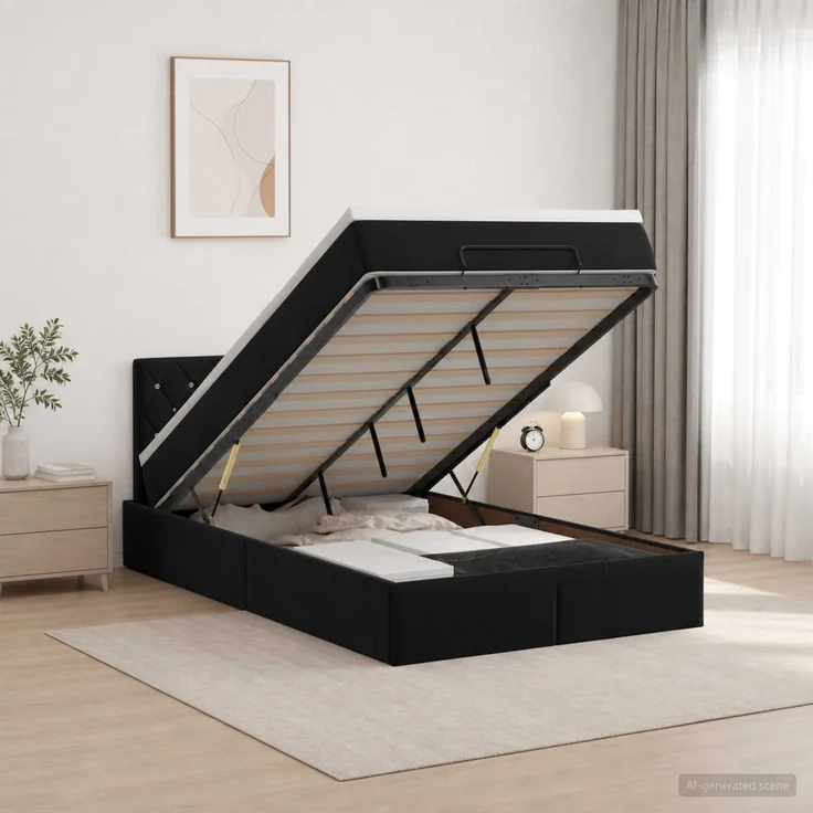 vidaXL Ottoman-Bett mit Matratze und LED Schwarz 120 x 200 cm Samt 3458225 – Bild 4