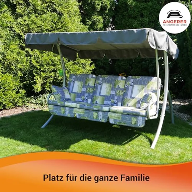 Angerer Freizeitmöbel GmbH Hollywoodschaukel Comfort - Gartenschaukel Made in Germany - Schaukel zum Sitzen, Liegen und Entspannen - inklusive Bett-Funktion - einfache Montage (Grün-Orange geblümt) – Bild 8