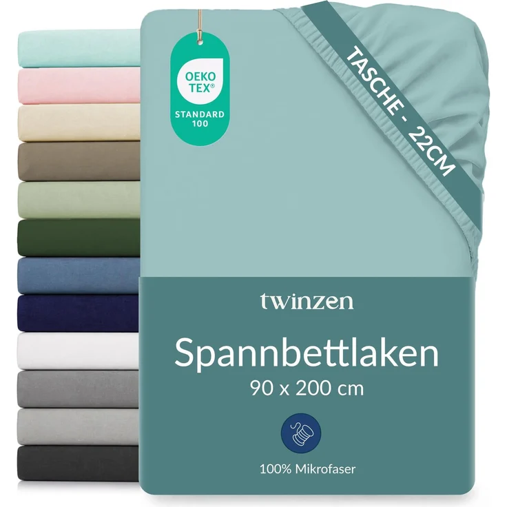 Twinzen Spannbettlaken Mikrofaser 90x200 Aqua Steghöhe 25 cm