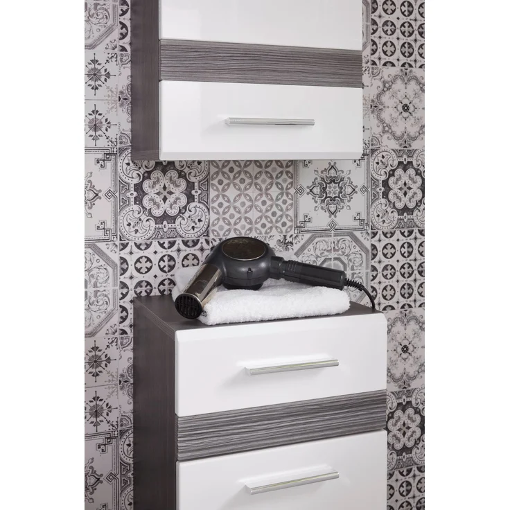 Badmöbel Kommode Set One Hochglanz weiß und Sardegna grau 37x80 cm – Bild 7