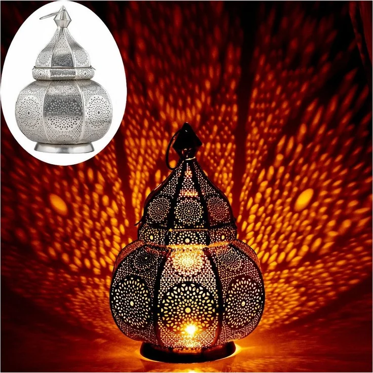 Marrakesch Orient & Mediterran Interior Nachttischlampe Orientalische Laterne Leuchte Tischlampe Lamisa Silber, Handarbeit – Bild 5