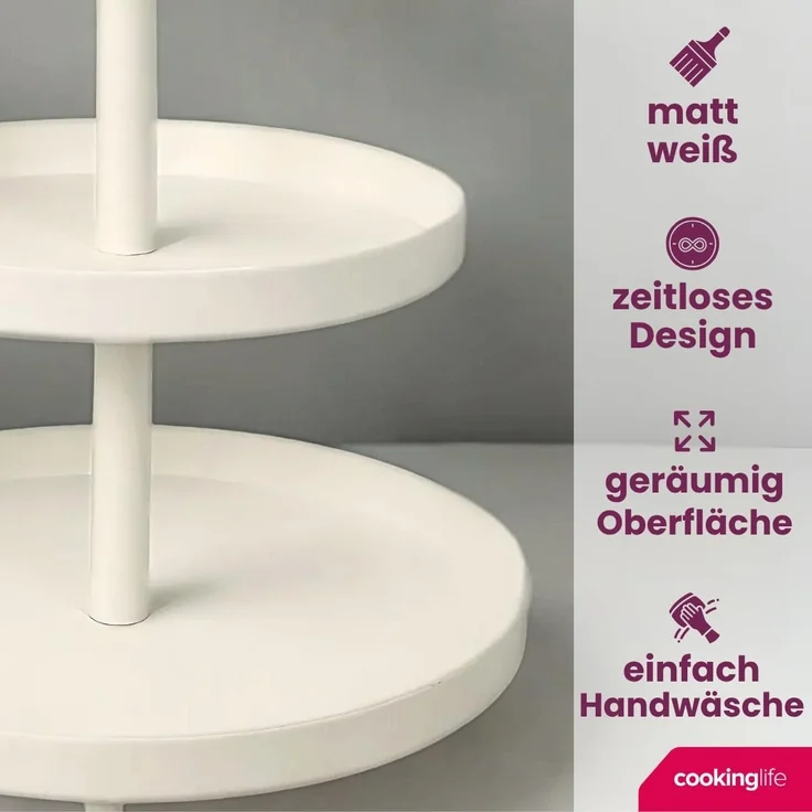 HIT Trading Etagere SISSI, Ø 33 x H 55 cm, Weiß, mit 3 Etagen, Metall – Bild 2