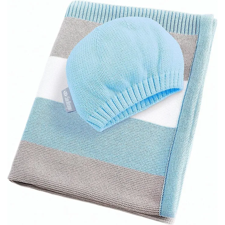 Babydecke Kuscheldecke 90x70 cm aus 100% BIO Baumwolle, SEI Design, inkl. Mütze + Geschenkverpackung