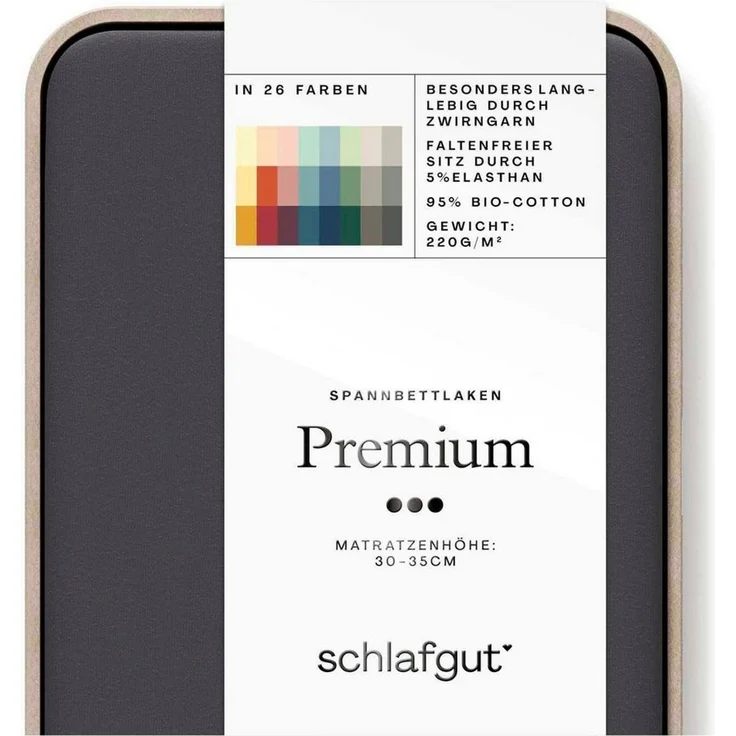 Schlafgut Spannbettlaken Premium, Gummizug: rundum, (1 Stück), Mako-Zwirn-Jersey, Grey Deep, L 140x200cm - 160x220cm – Bild 2