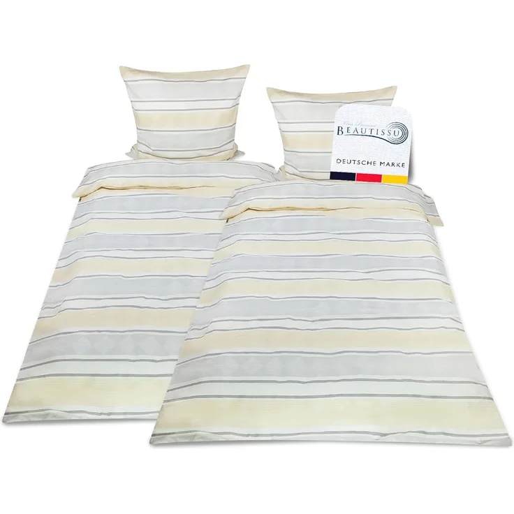 Beautissu 4tlg Biber Bettwäsche Viola Beige 200cm, 135cm