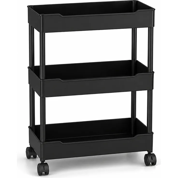 3-stufiger Rollwagen für Küche, Bad und Schlafzimmer, Schwarz, 40 x 20 x 20 cm
