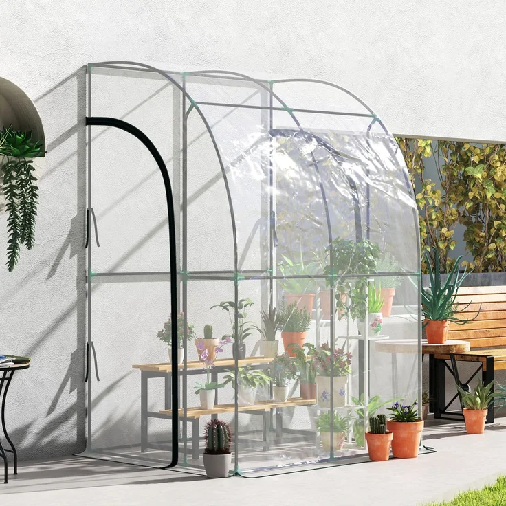 Wohnora-Anlehngewächshaus mit 2 aufrollbaren Reißverschlusstüren, Stahl, transparentes PVC,H 2120cm x T 1185cm x B 1180cm,Transparent – Bild 2