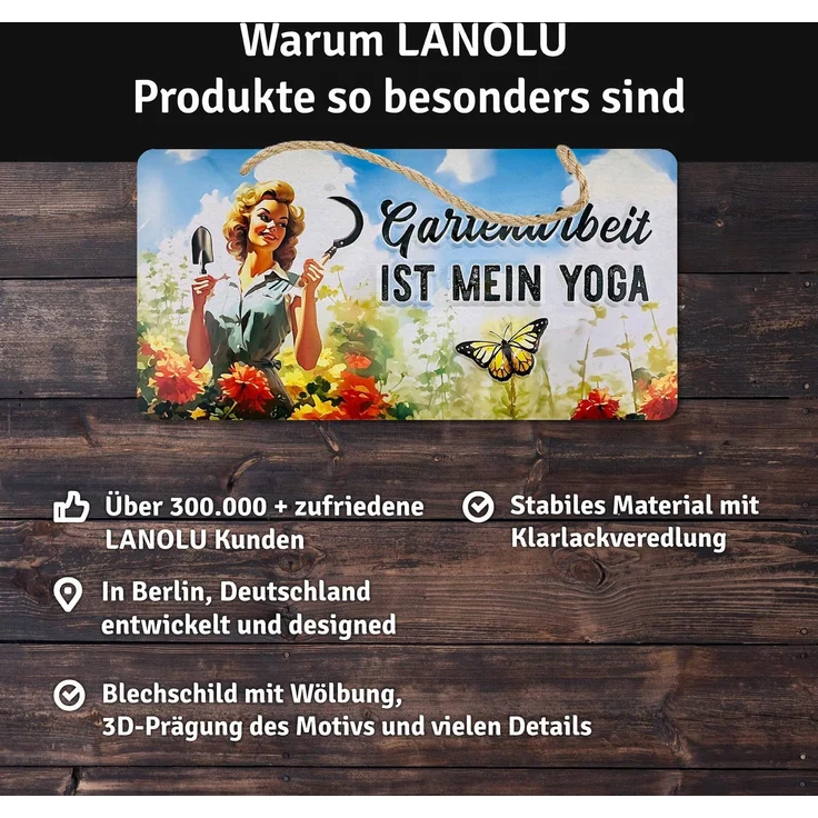 LANOLU Blechschild Yoga Gartenarbeit - 16x32cm – Metall – Mehrfarbig – 16105 – Bild 4