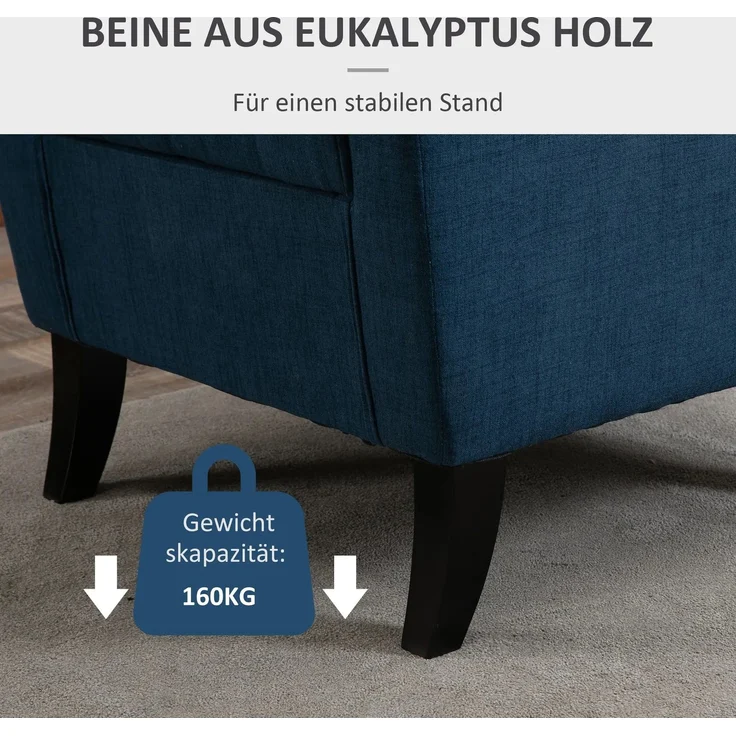 EINHOM Ohrensessel Sessel mit Tufting, hoher Rückenlehne, Gepolstert Loungesessel mit abgerundeten Armlehnen, Holzbeine, für Schlafzimmer, Wohnzimmer, bis 160 kg, Blau – Bild 6