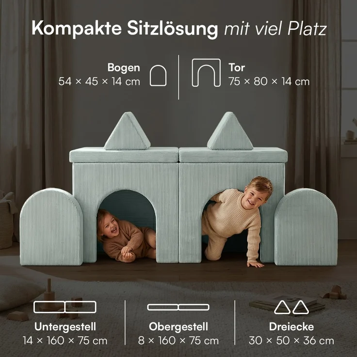 Bellabino 'Nile' Spielsofa mit Toren, 8-tlg, Cord, türkis, faltbare Kindercouch, abnehmbarer & waschbarer Bezug, Kindersofa aus Schaumstoff, Oeko-Tex zertifiziert – Bild 9