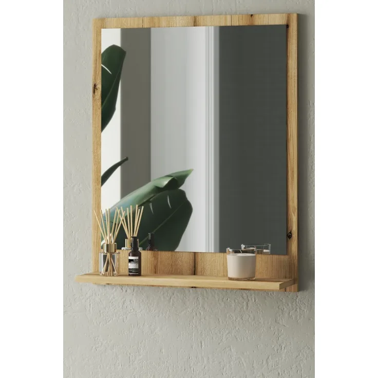 Badezimmer Spiegel Torsby in Eiche mit Ablage 60 x 75 cm