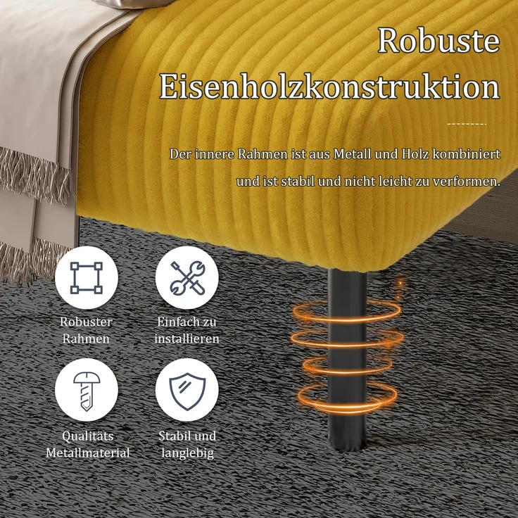 LVHOM 2-Sitzer Sofa mit Metallsockel, Doppelsofa Cordstoff mit Seitentaschen, Polstersofa Stoffsofa Sitzmöbel Loungesofa, 120x79x75cm – Bild 10