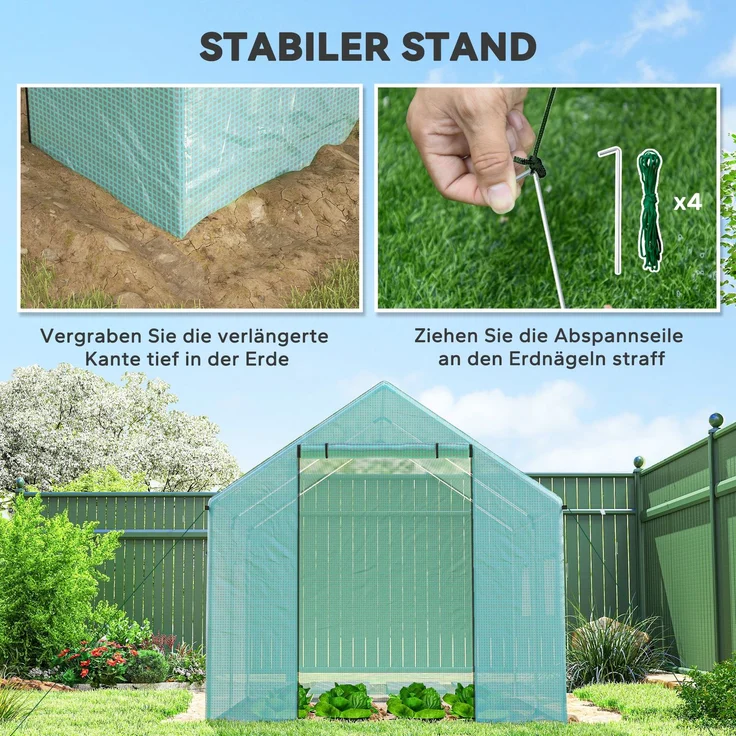Outsunny Folientunnel, Stahl, PE, Grün, 200L x 300B x 200H cm – Bild 6