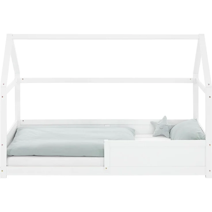 Kinderbett 90x200 cm Bodenbett Hausbett Holzbett Rausfallschutz Montessori Bett Weiß Kleinkinderbett Lattenrost – Bild 6