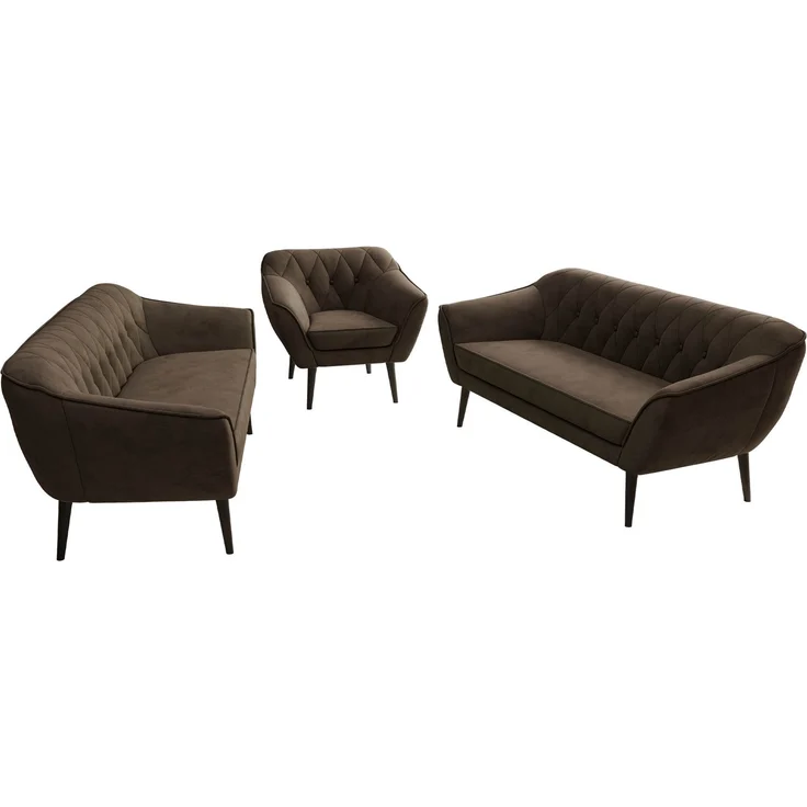 Wohnzimmerset, Möbelset PIRS 3-3-1, Armlehnen, Wellenfederung, schwarze Füße, Dreisitzer Sofas mit Sessel, Polstermöbel Set - Braun Velvet – Bild 8