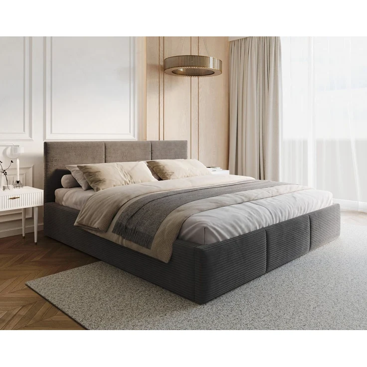 thematys Polsterbett mit Bettkasten & Lattenrost – Stauraumbett Cord 180x200cm, mit 23 cm Taschenfederkern-Matratze H2, Grafit – Bild 2