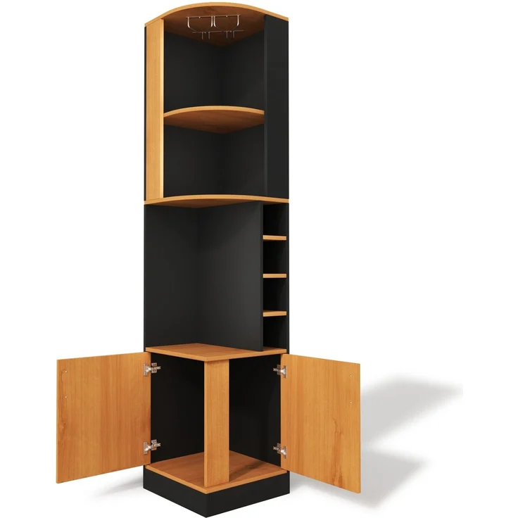 Eck-Weinschrank aus MDF mit Weinglasregal, Weinfächern und Kippsicherung, 40x40x182 cm, Schwarz – Bild 6