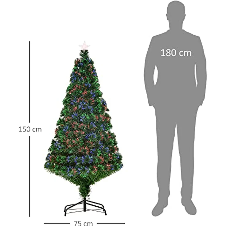HOMCOM Künstlicher Weihnachtsbaum Weihnachtsbaum, Christbaum, Tannenbaum LED Lichtfaser Baum, Grün, 150 cm – Bild 7