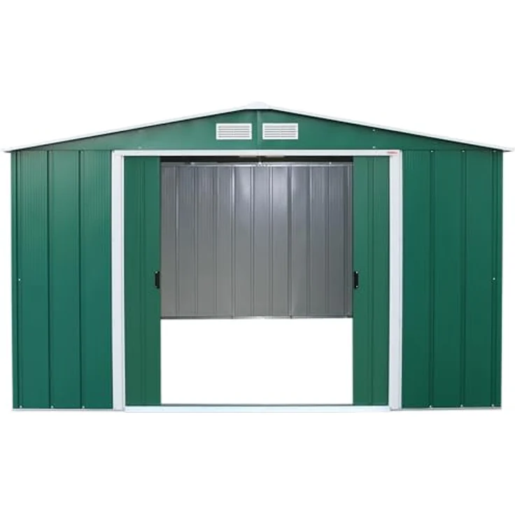 Duramax ECO 10x10 (9.16 m²) Metallgerätehaus, feuerverzinktes Metall gerätehaus - Geräteschuppen, verstärkte Dachkonstruktion, wartungsfreier und wetterfester Metallschuppen, Grün – Bild 9
