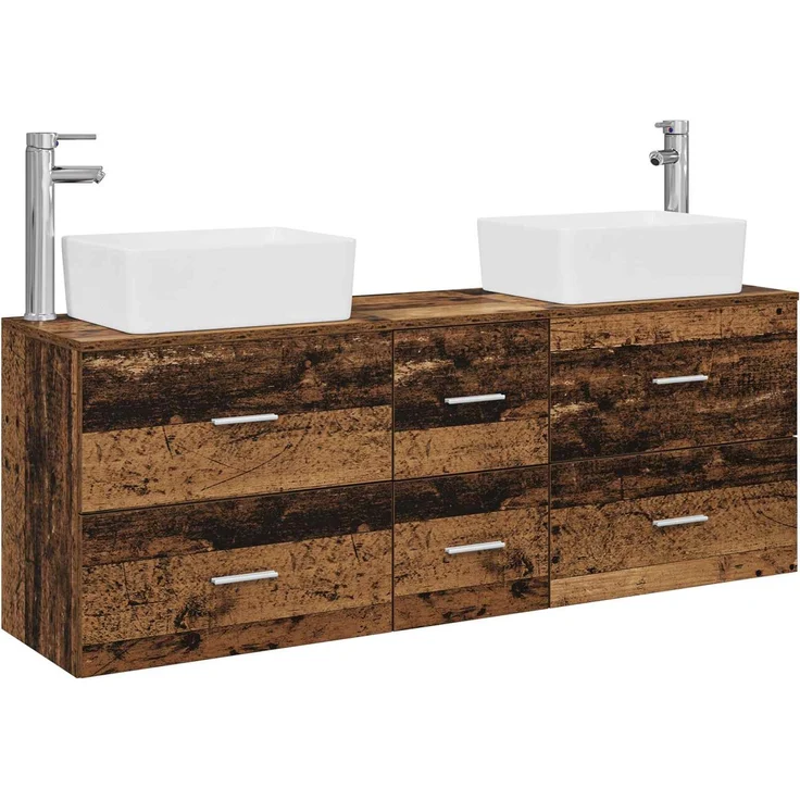 vidaXL Badezimmerschrank-Set 3 stk. Altholz 136 x 35 x 80 cm 3405865 – Bild 2
