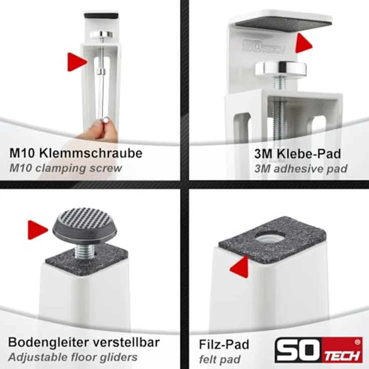 SO-TECH® Tischbein ColorLine in F-Form konisch zulaufend von 70 auf 40 mm, mit Klemmschraube (ohne Bohren) - weiß - Höhe 464 mm - 1x – Bild 5