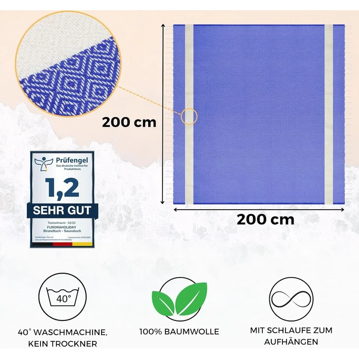 furora HOLIDAY Strandtuch XXL groß 200x200 cm Strand Tuch, aus Baumwolle, Stranddecke, Vielseitig, schöne Farben, hochwertige Verarbeitung – Bild 3