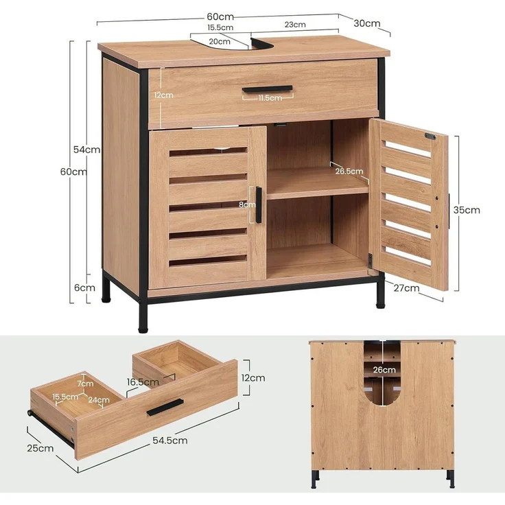 EUGAD Waschbeckenunterschrank (1-St) Unterschrank Waschbecken, 2 Türen, verstellbare Ablage – Bild 2