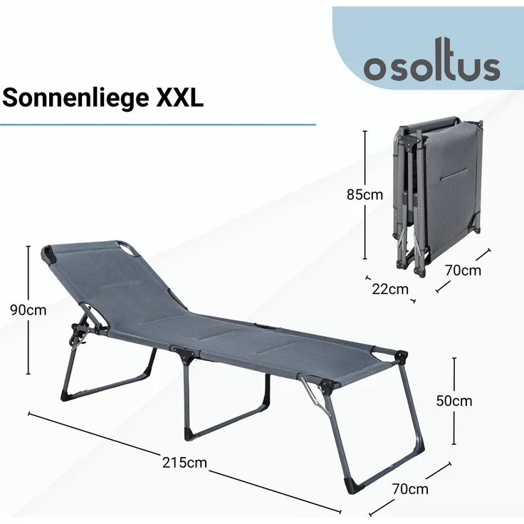 osoltus Sonnenliege Soft Touch Polster Dreibeinliege XXL 3D MESH AIR Grau – Bild 3