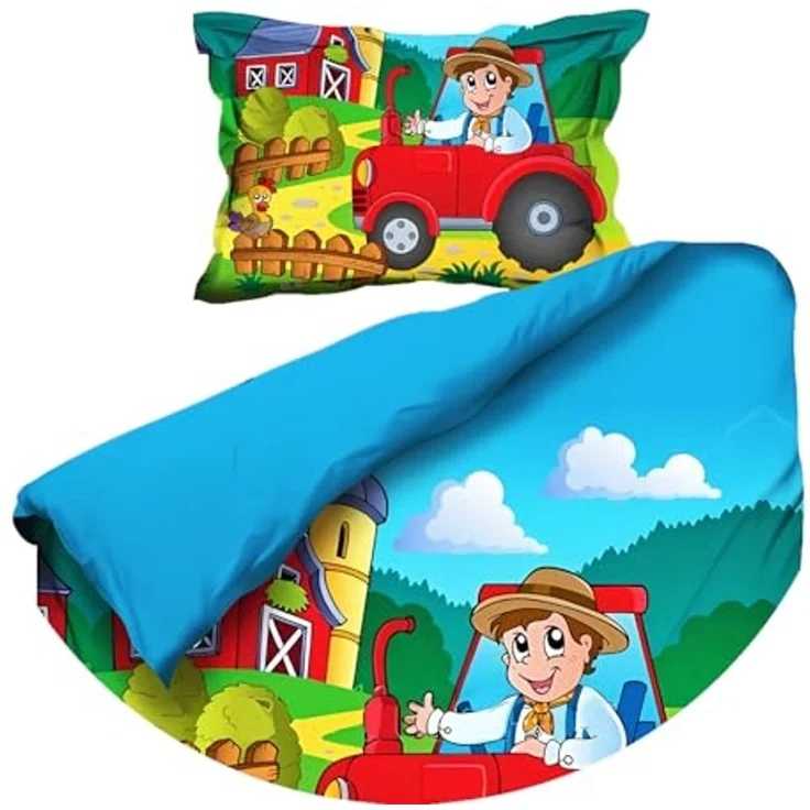 JACK Babybettwäsche 100x135 cm Traktor Bauer Feld, Renforcé, 2 teilig, Babybettwäsche, fröhlicher Farmer, Reißverschluss – Bild 3