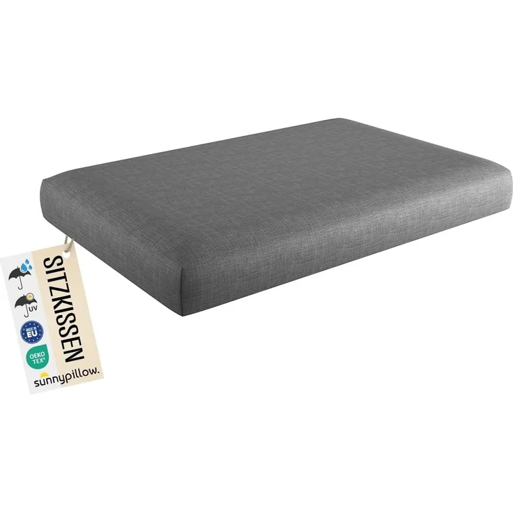 sunnypillow Palettenkissen mit abnehmbarem Bezug UV - beständig Outdoor/Indoor Kaltschaum Palettenauflage Palettenpolster Palettensofa Sitzkissen 120 x 80 x 15 cm Grau – Bild 1