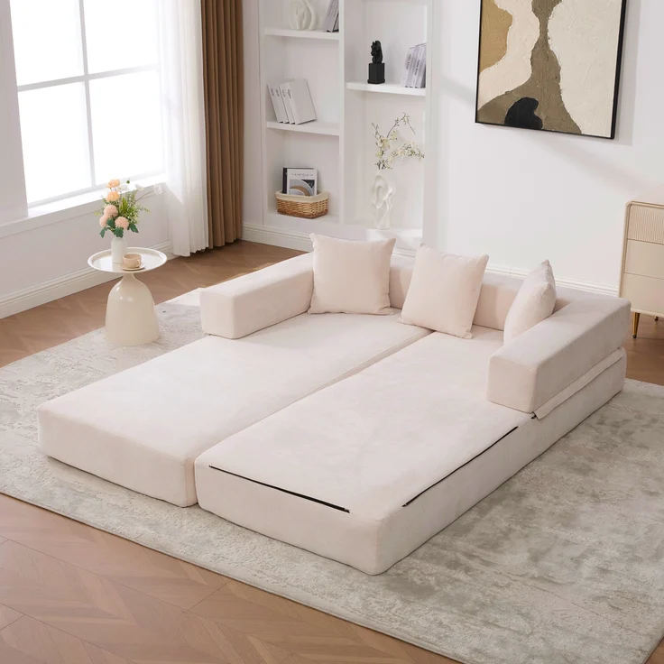 LVHOM Schlafsofa 3 sitzer, Klappsofa mit Schlaffunktion, Bodensofa, Schlafcouch aus Chenille-Stoff, frei Kombination, 198x79x60 cm – Bild 1
