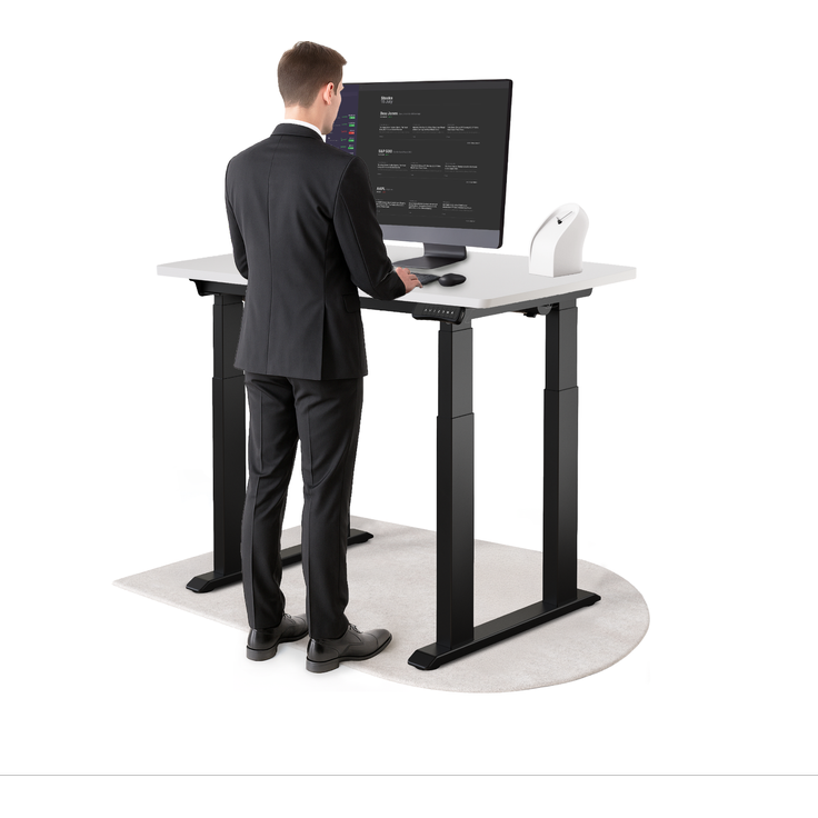 DESKSPACE Höhenverstellbarer Schreibtisch elektrisch mit leisem Dual-Motor – stabiles 4-Bein-Gestell (Schwarzes Gestell, Weiß Tischplatte, 120×60 cm)