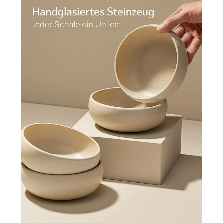 Cosumy Schüssel Tiefe Teller Set 750 ml, 4er Set, Suppenteller & Pastateller, Steingut, (Set, 4-tlg), Suppenteller, Pastateller & Müslischale in einem, 750 ml – Bild 2