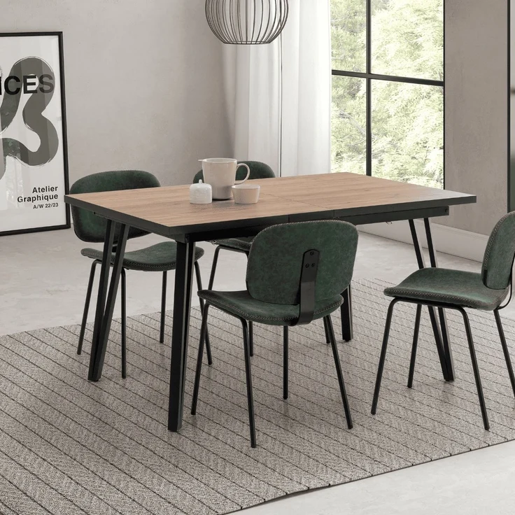 Calicosy Ausziehbarer Tisch von 140 bis 180 cm mit schwarzen Metallbeinen - CLEO - Helles Holz – Bild 6
