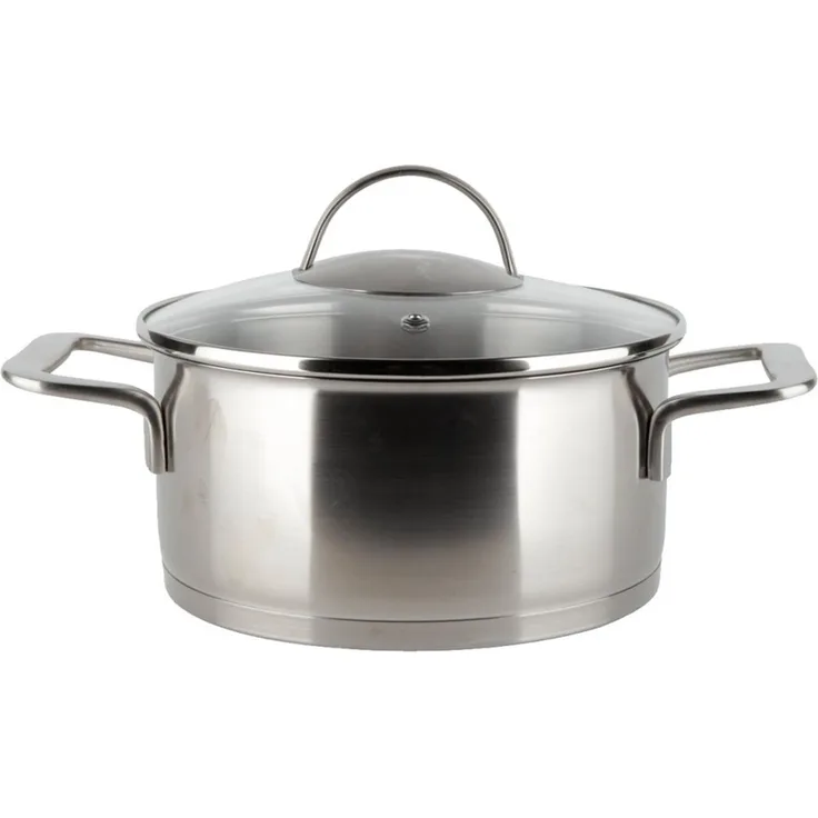 EUROHOME Kochtopf Schmortopf mit Glasdeckel passgenau und induktionsgeeignet, Edelstahl (1-tlg, Kochtopf Edelstahl Ø20 cm), Topf alle Herdarten, Universaltop mit Messskala