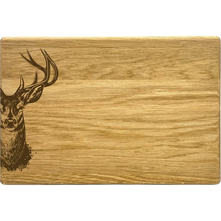 Camolo Frühstücksbrett Vesperbrett mit Hirschkopf Motiv aus Eiche 30 x 20 cm, Holz