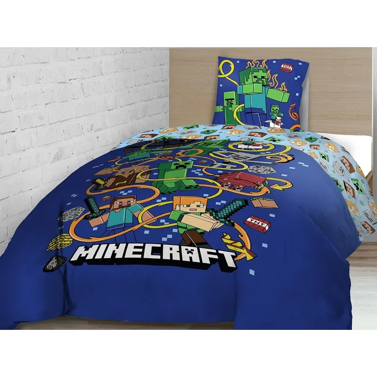 Minecraft Bettwäsche für Jungen 135x200 80x80 cm Motiv Creeper Creeps aus 100% Baumwolle
