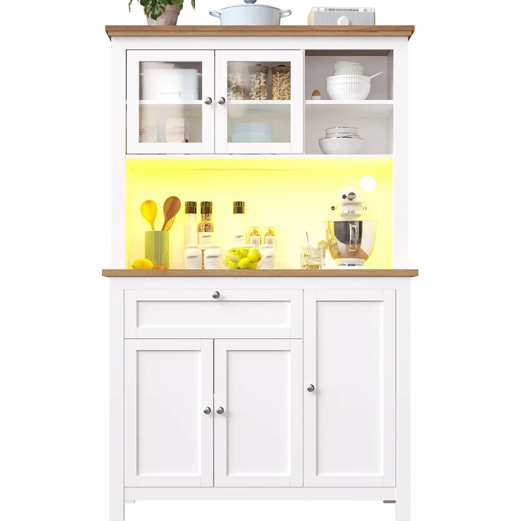Küchenschrank(104×40×180cm), Hochschrank Küchenbuffet, Vitrinenschrank, Buffetschrank mit Verstellbaren Ablagen, Sideboard mit LED-Beleuchtung,Variable Lichtfarben,weiß – Bild 8