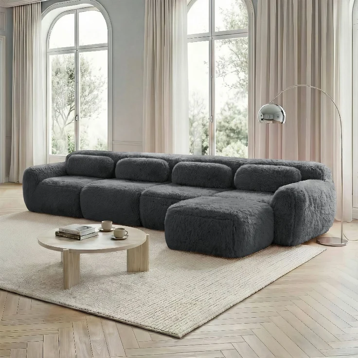 Ecksofa aus Plüsch mit modularem Design & ohne Montage, grau – Bild 7
