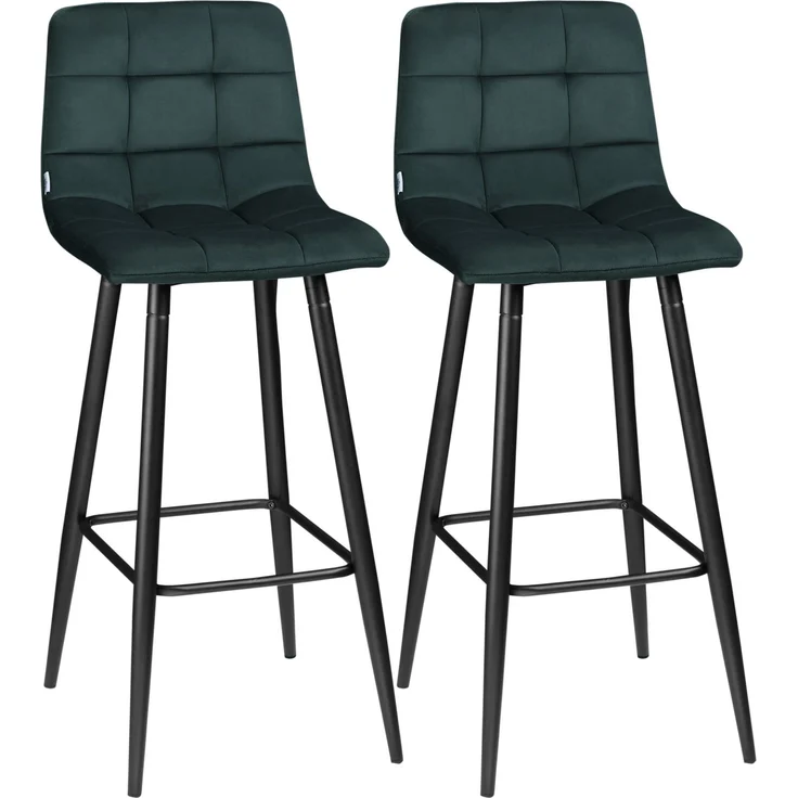MELAYR, Set aus 2 Designer-Barhockern mit gesteppter Samtoberfläche und Stahlbeinen, 77 cm hoch, dunkelgrün, Grün – Bild 2