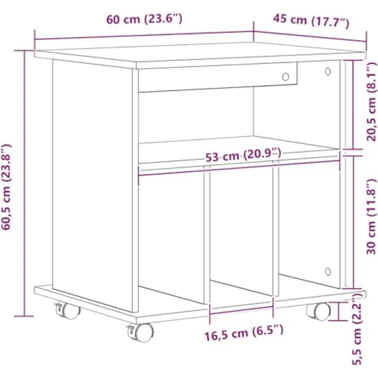 vidaXL Rollschrank Schwarz Eichen-Optik 60 x 45 x 55 cm Holzwerkstoff 862674 – Bild 4