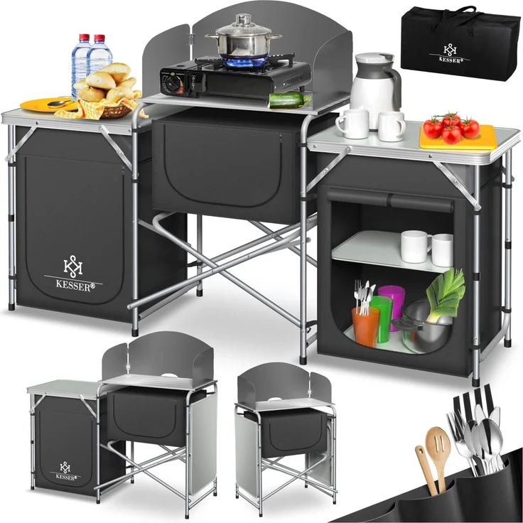 KESSER® Campingschrank, Campingküche mit Aluminiumgestell, inkl. Tragetasche , Kocherschrank für Camping , Campingmöbel , Outdoor Typ Big (Anthrazit) – Bild 1
