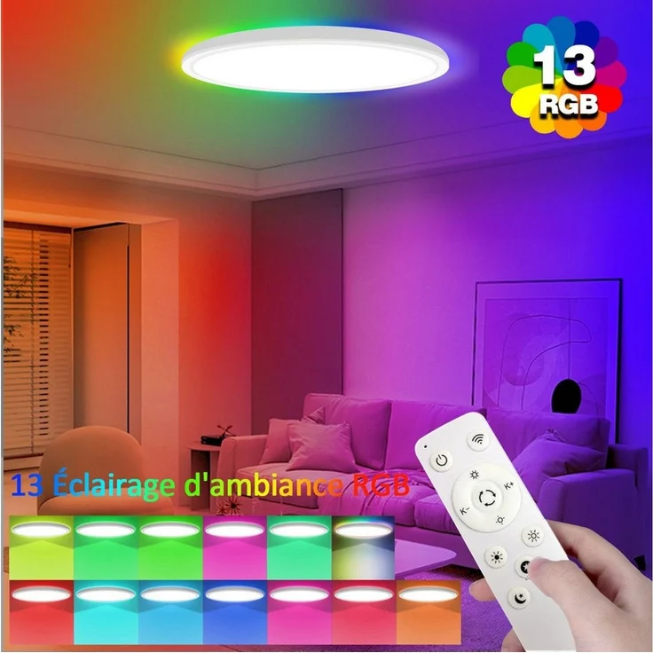 Ophy LED Deckenleuchte 24W LED Badezimmer-Deckenleuchte – RGB Farbwechsel, dimmbar 3000-6500K, 3200 lm, Fernbedienung (Deckenbeleuchtung) – Bild 3